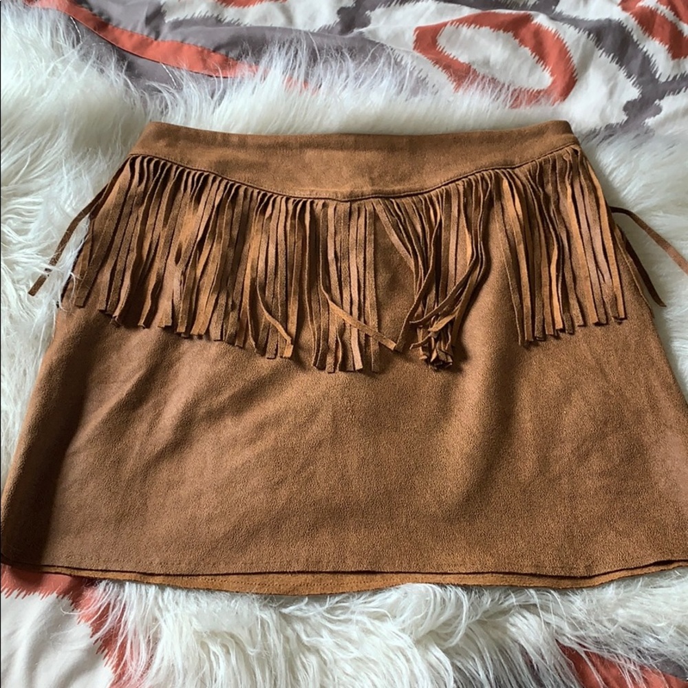 Brown suede fringe skirt